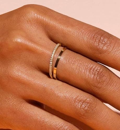 iF YOU Gold Rings for Women Non Tarnish, Trendy 14K Gold Plated Jewelry for Women Dainty Stackable Cubic Zirconia Knuckle Ring Set Statement Chunky Stacking Band Rings Size 5 6 7 8 9 thumbnail 6