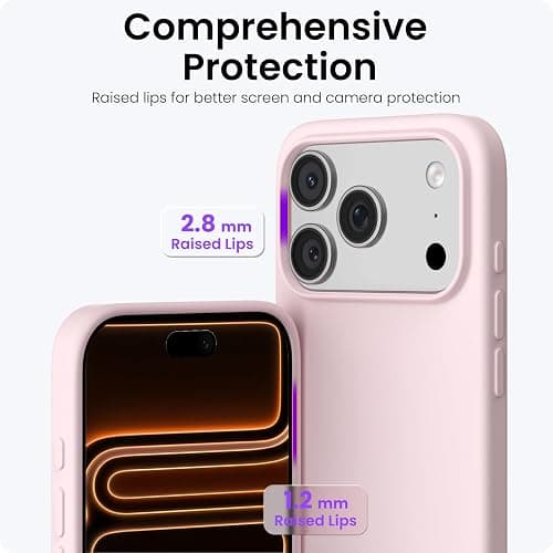 ORNARTO Compatible with iPhone 17 Pro Case 6.3", Slim Liquid Silicone 4 Layers Full Covered Soft Gel Rubber Shockproof Cover, Protective Phone Case for iPhone 17 Pro-Chalk Pink thumbnail 4
