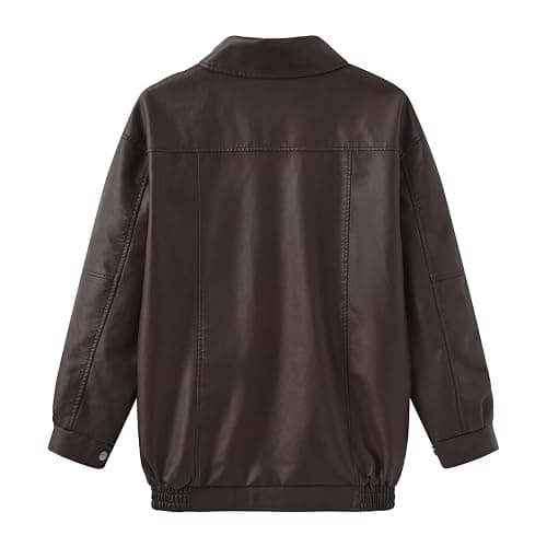 hathne Women's Oversized Leather Jackets Faux Zip Up Fall Fashion Motorcycle Jackets Coats Winter Clothes thumbnail 9