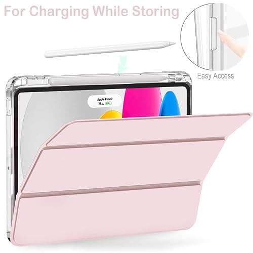 Feams Slim Case for iPad Air 11-inch M3 2025 / M2 2024, iPad Air 5th Generation 2022 / iPad Air 4th Generation 2020 10.9 Inch Case Clear Back with Pencil Holder & Auto Sleep, Pink thumbnail 5