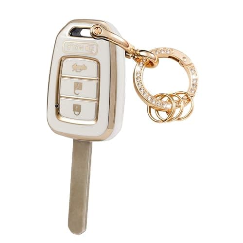WSAuto Key Fob Cover with Metal Keychain Compatible with Honda Accord Civic CRV HRV Accessories Soft TPU Protection Case Shell White 4Buttons - Image 1
