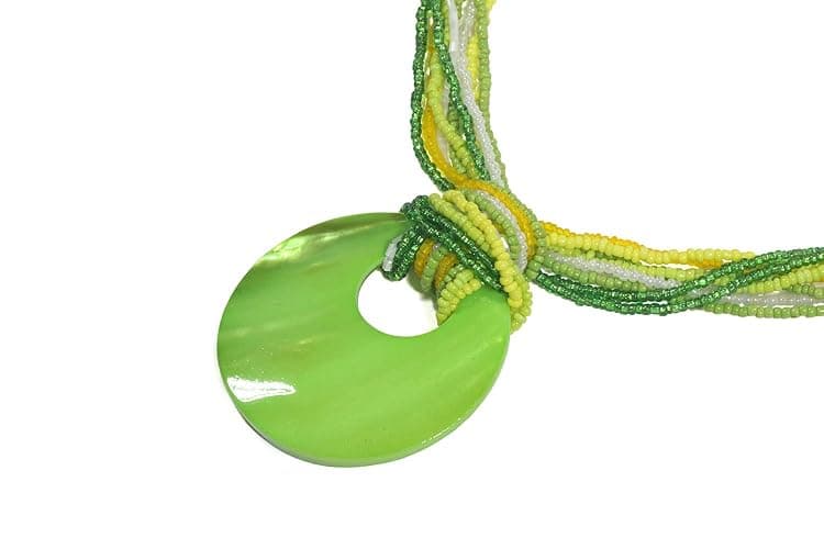 Coiris Multi Strand Statement Colorful Beaded Necklace with Big Circle Shell Pendant for Women thumbnail 3