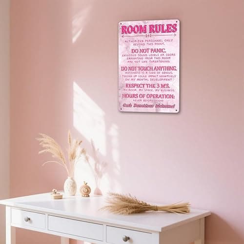 Funny Room Rules Sign Bedroom Door Decor Pink Room Decor For Teen Girls Cute Stuff Fun Room Metal Signs For Teen Girl Cool Preppy Things Decorations For Bedroom Sign thumbnail 6