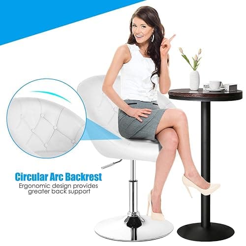COSTWAY Vanity Chair, Contemporary Height Adjustable Makeup Chair with Chrome Frame, Tufted Round-Back, Modern Swivel Accent Chair for Lounge, Pub, Bar, White thumbnail 7