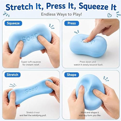 Crunchy Soap Squishy Asmr Stress Ball, Realistic Bar Soap Shape Bead-Filled Crunchy Squishy Stress Ball,Stress Relief Toy,Non-Rebound Zero-Bounce Fidget Toy for Office Desk Anxiety Relief (White) thumbnail 6
