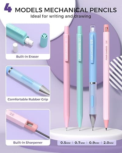 Four Candies 36PCS Aesthetic School Supplies, Mechanical Pencils 0.5mm, 0.7mm, 0.9mm & 2.0mm with 624PCS Lead Refills, Cute Mechanical Pencils for Writing, Drawing & Drafting (Pink) thumbnail 2