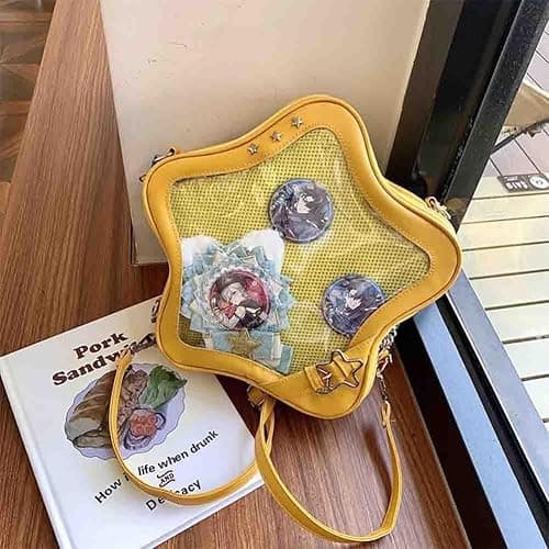 Ita Bag Star Shaped Purse, PU Leather Aesthetic Cute Crossbody Purse, Kawaii Pin Display Clear Shoulder Bag (Bare Bag) - Yellow thumbnail 6