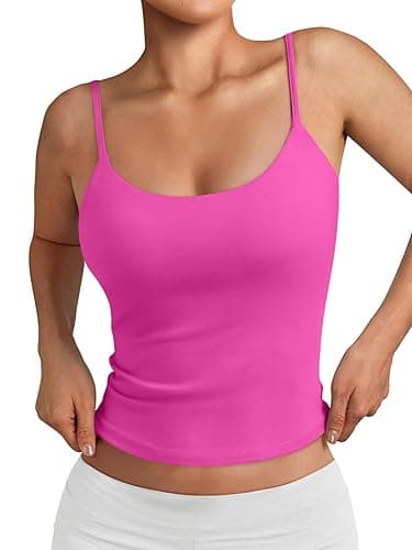 Trendy Queen Womens Spaghetti Strap Tank Top Summer Double Lined Workout Camisole Going Out Cute Tops Y2k Teen Girl Basic - Hotpink - Small