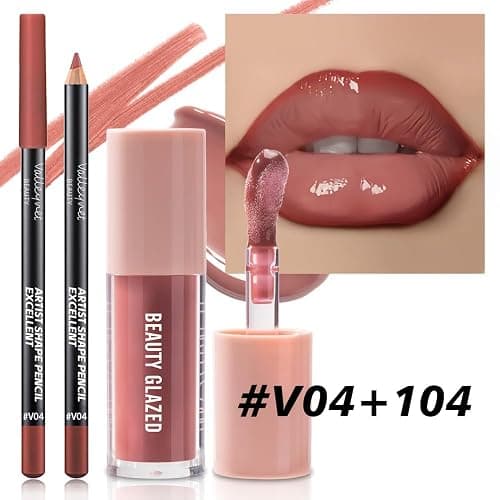 2Pcs/Set Mocha Brown Lip Liner and Nude Gloss Duo – 2PCS 90s Overline Lip Combo Set for Fuller Looking Lips, Deep Sculpting Contour Pencil & High Shine Hydrating Glass Gloss, Non-Sticky Volume Lip Kit thumbnail 5