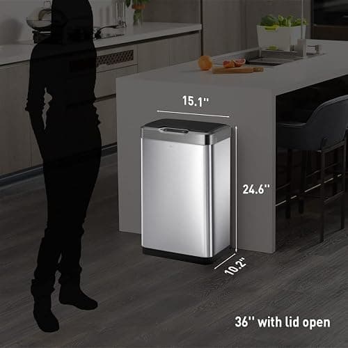 EKO Mirage-T 50 Liter / 13.2 Gallon Touchless Rectangular Motion Sensor Trash Can, Brushed Stainless Steel Finish - 50 Liter thumbnail 5