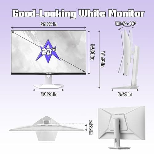 Amzfast 27" White Gaming Monitor, WQHD 2560x1440 200Hz Fast IPS 1ms HDR400 | 130% sRGB, 8bit+FRC, Adaptive Sync, TÜV Eye Care, HDMI 2.0x2, DP 1.4x2, VESA 100x100 – AMZG27F6Q for Competitive & 3A Gaming thumbnail 9