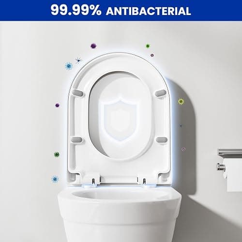 DERW D Shaped Soft Close Toilet Seat, Heavy Duty Premium Thermoplastic, Quick Release, Easy Clean and Install with Alignment Guide, Durable White Toilet Seat - 46cm x 36.5cm x 5cm thumbnail 6