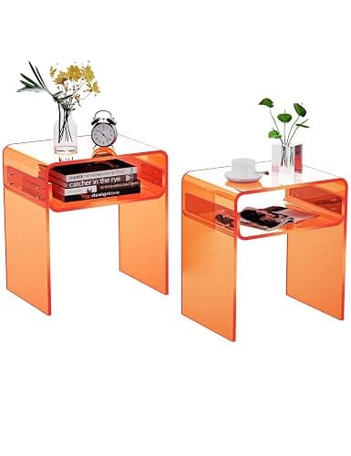 solaround Clear Acrylic End Table 2-Tier Bedside nightstand for Living Room Bedroom Home Decor (Orange Double) - Image 1