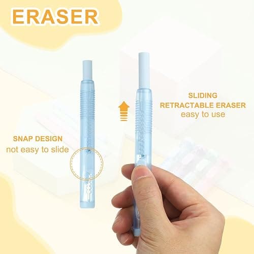 PATIKIL 8 Pack Erasers, Sliding Retractable Eraser Push Pull Cute Pencil Erasers Soft Large Easy to Clean with Plastic Sleeve for Sketching Drawing Artists Teacher Pencils, Pink Blue TPE thumbnail 5