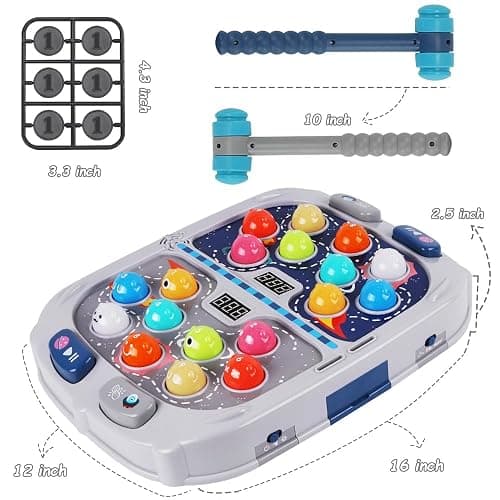 Hammer Mole Game for Toddler, Toys for 3-12 Year Old Boys and Girls, Kids Whack Pound Game,Gifts for 3 4 5 6+ Year Old Boys, Interactive Educational Toy with Sound and Light, PK Mode with 2 Hammers thumbnail 2