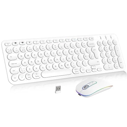 B Wireless Keyboard Mouse Set, Rechargeable Bluetooth & 2.4G Keyboard Mouse QWERTY UK Layout Computer Keyboard Quiet Mouse Combo for Windows PC Laptop Desktop - White - Image 1