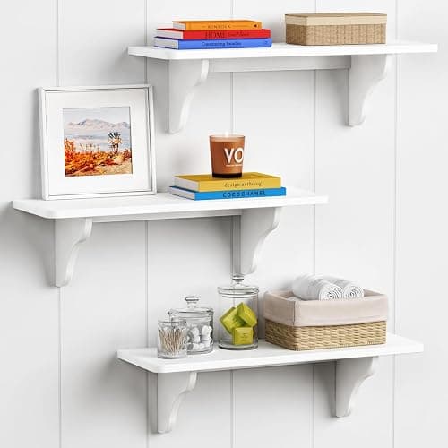 Forbena 24 Inch Wall Shelves for Bedroom Set of 3, Large Bathroom Floating Shelves for Wall, Long Decorative Hanging Arched Shelving Unit for Living Room Kids Girls Room Nursery Office (White) - Image 1
