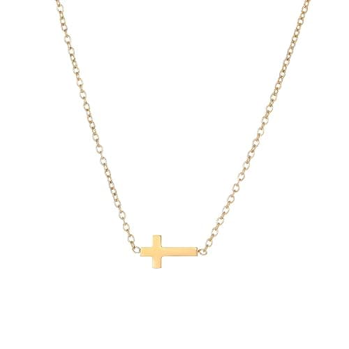 Jewigo Cross Necklace for Women 18K Gold Plated Dainty Cubic Zirconia Pendant Cross Necklace Cute Sideways Cross Faith Necklace Simple Christian Birthday Christmas Jewelry Gift thumbnail 4
