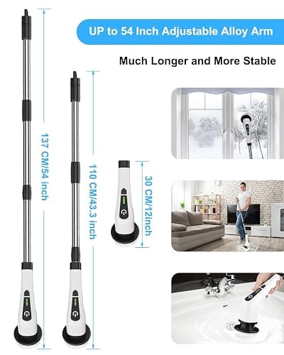 Leebein Electric Spin Scrubber, Cordless Cleaning Brush with 8 Replaceable Brush Heads, Tub and Floor Tile 360 Power Scrubber Dual Speed with Adjustable & Detachable Handle for Bathroom Kitchen Car thumbnail 2