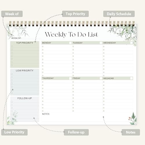 Weekly To Do List Notepad, Undated Planner with 52 Sheets (8.5''x11''), Desk Weekly Planner for Women & Man, Home School & Work (Leaf) thumbnail 3