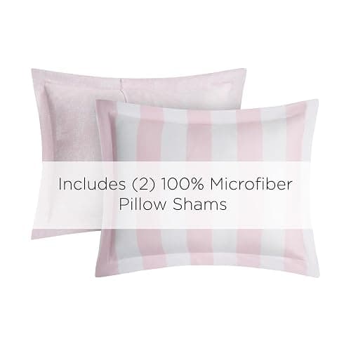 Juicy Couture Cabana Stripe Reversible Bedding Set - Queen/Full Size - Dogwood Pink/White Stripe Print – 6 Piece Set – Includes 1 90" x 90" Comforter, 3 Decorative Pillows, 2 Shams thumbnail 4