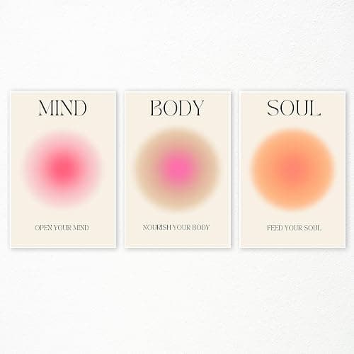 Adyggefy Art Positive Aura Aesthetic Posters 3 Piece Colorful Aura Gradient Canvas Wall Art Spiritual Soul Body Mind Quote Print Painting Danish Pastel Wall Decor for Yoga 12x16in Unframed - Image 1