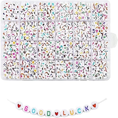 Quefe 1680pcs 4 x 7mm Letter Beads White Round Acrylic Colorful Alphabet Beads for Jewelry Making Bracelets Necklaces Key Chains, Each Letter Included - Image 1