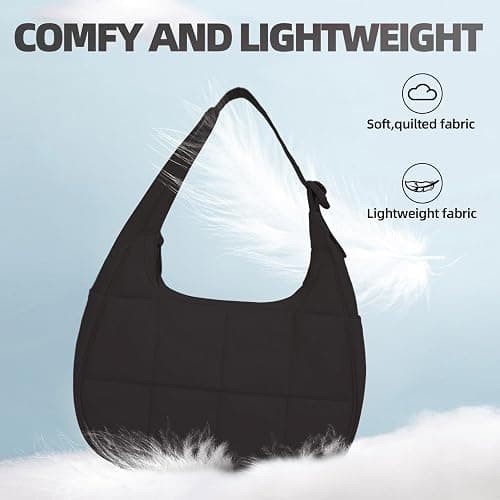 Puffer Crescent Shoulder Bag for Women, Small Puffy Purse for Women, Nylon Quilted Shoulder Purses with Adjustable Strap thumbnail 6