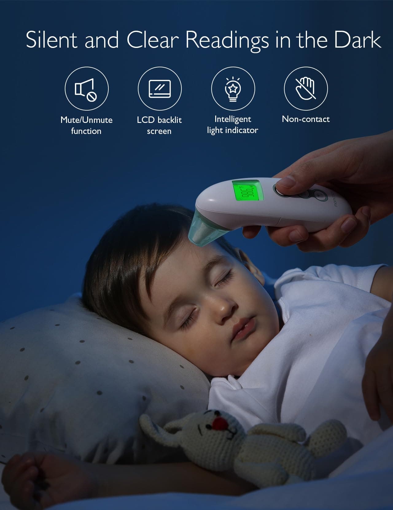 Momcozy Non-Contact Forehead and Ear Thermometer, Digital Infrared Thermometer for Adults and Children, with Child Mode, Fever Alarm Function, Mute and Memory Functions, Fast and Accurate Measurement thumbnail 8