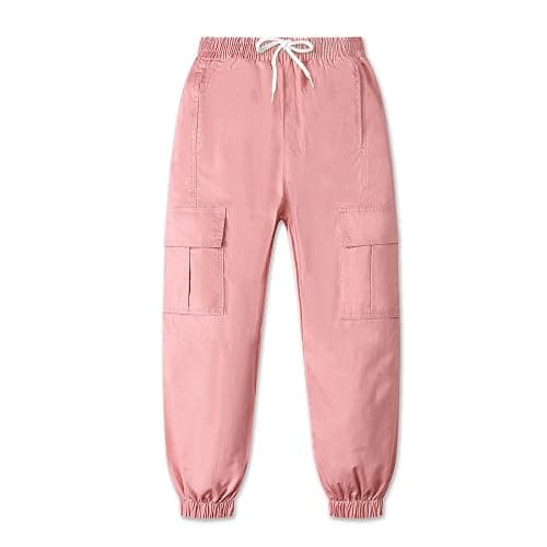 SANGTREE Girls' 2 Piece Outfits T-Shirt and Drawstring Cargo Jogger Pants Clothing Set, 4-14 Years - Small - White + Pink thumbnail 5