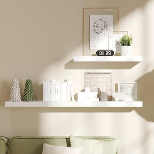 upsimples 16.5" L White Floating Shelves, Wooden Wall Shelves, 3 Pack | Invisible Brackets, Easy to Install, Wall Mounted, For Bedroom, Living Rooms, Kitchens, or Study Areas thumbnail 4