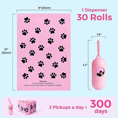 Dyforce 600 Count Dog Poop Bags Rolls with Dispenser Pink | Scented Leak Proof Pet Waste Poop Bags for Dogs 13x9", Extra Thick and Large Doggy Cat Litter Bags for Poops with Holder thumbnail 3