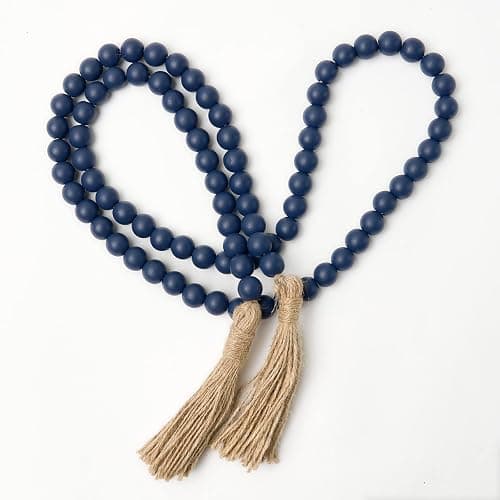 OMISHE 59in Wood Bead Garland with Tassels, Decorative Beads, Farmhouse Wooden Beads Garland for Wall Hanging Home Festival Decor, Navy Blue - Image 1