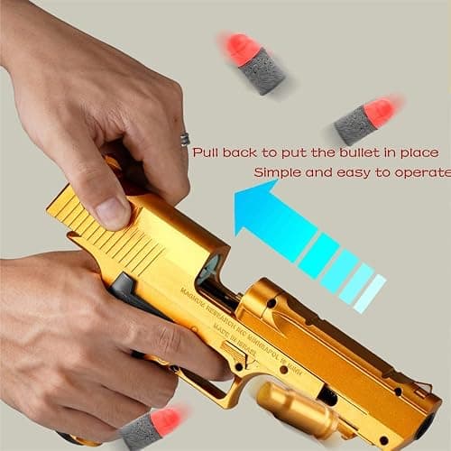 Pistolet jouet avec balles souples avec chargeur éjectable et balles - Pistolet jouet taille 1: 1 avec chargeur d'aspect réel, pour une formation à la sécurité ou un cadeau unique (or) thumbnail 5