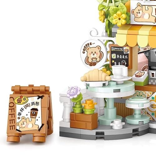 MindBox City Cafe Building Blocks Toys, Openable Coffee Shop Building Set for Boys Girls Age 8+,1077pcs Mini Bricks (Green) thumbnail 7