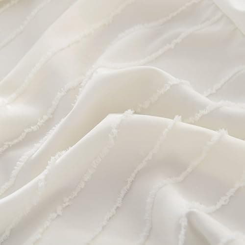 Striped Tufted Bed Skirt Twin Size, Ruffled Bed Skirt with Split Corners, Twin Bed Skirts 18 Inch Drop, Ivory, 18" Twin thumbnail 3