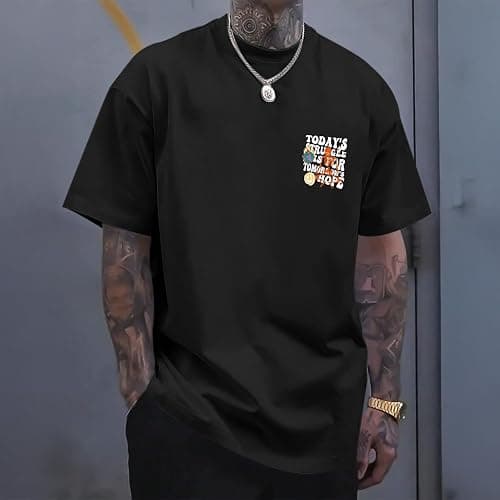 Weiyuqi Oversized Graphic Tshirt for Men Letter Print Vintage T Shirt Tees Casual Loose Fit Retro Streetwear Shirts Tops thumbnail 2