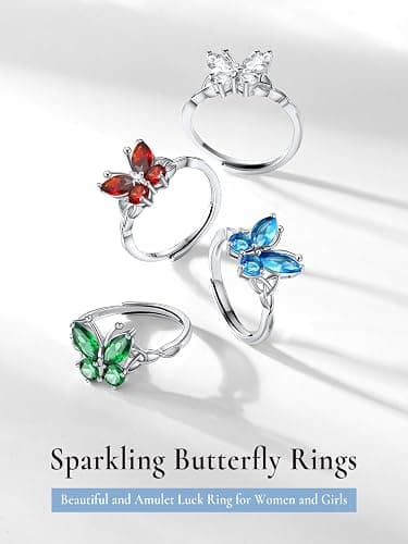 Butterfly Ring Sterling Silver CZ Garnet/Amethyst/Blue/Emerald/Sapphire/Pink/Diamond Butterfly Jewelry Gift for Lover Mother Daughter thumbnail 8