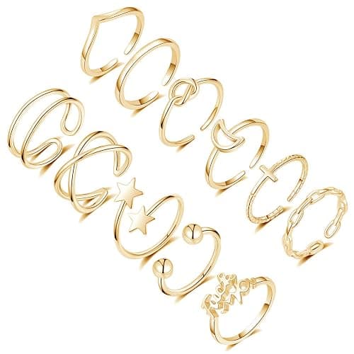 Honsny 11PCS Adjustable Stackable Rings for Women, Silver Gold Knuckle Rings Set Joint Finger Rings Pack Cute Rings for Teen Women - Image 1