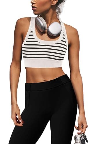 Yanekop Womens Striped Longline Sports Bra Seamless Racerback Workout Bras | Supportive Scoop Neck Running Sports Bra, Cute Sports Bras, Crop Athletic Tank Tops, Gym Yoga Exercise thumbnail 2