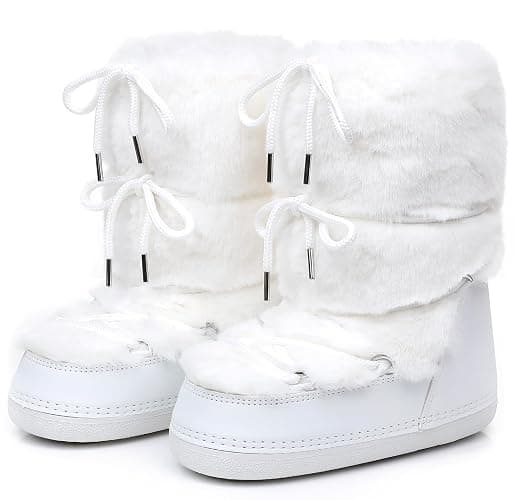 ZHENAIYISHENG Faux Fur Boots for Women - Fuzzy Fluffy Furry Water Resistant Snow Boots for Women - Anti-Slip with Cotton Sponge Lined and TPR Rubber Sole Black White Fur Boots - Image 1