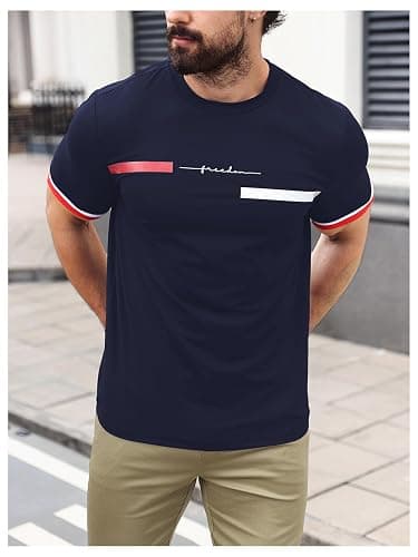SOLY HUX Men's Graphic Tees Letter Print T Shirts Crew Neck Short Sleeve Striped Summer Tops thumbnail 7