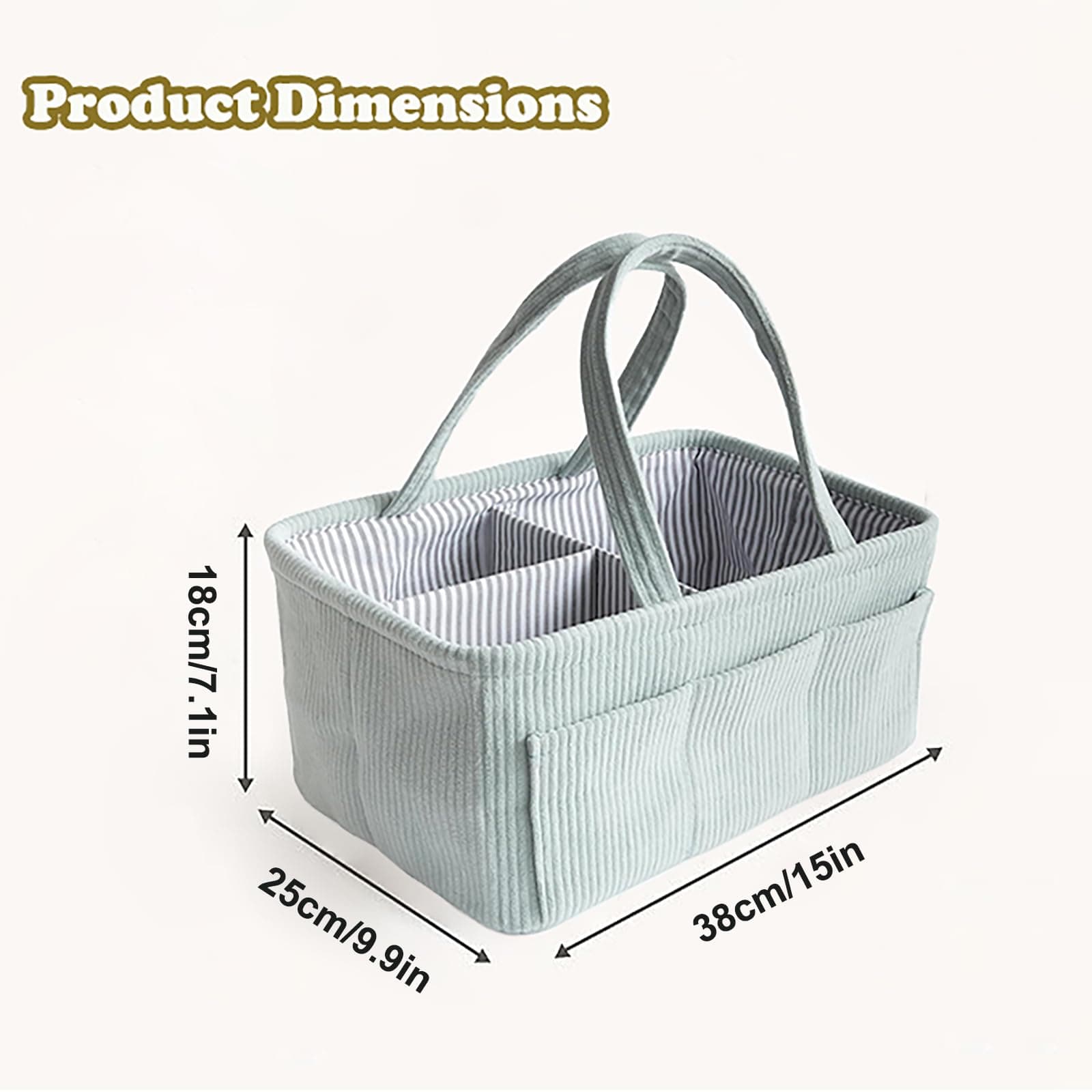 Baby Nappy Caddy Diaper Caddy Organizer, Baby Storage Basket for Diapers and Wipes, with Removable Inserts Nursery Storage Basket, Baby Shower Basket, 38 x25 x18 CM (Mint) thumbnail 3