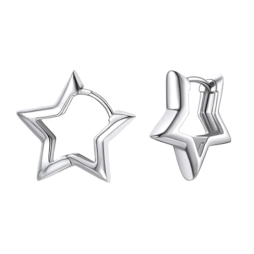 FindChic Hypoallergenic Small Star/Heart/Spike/Square Huggie Earrings for Women 18K Gold/Platinum Plated Cute Studs Earrings Jewelry Gift for Her, with Gift Box - 2. star (platinum plated)