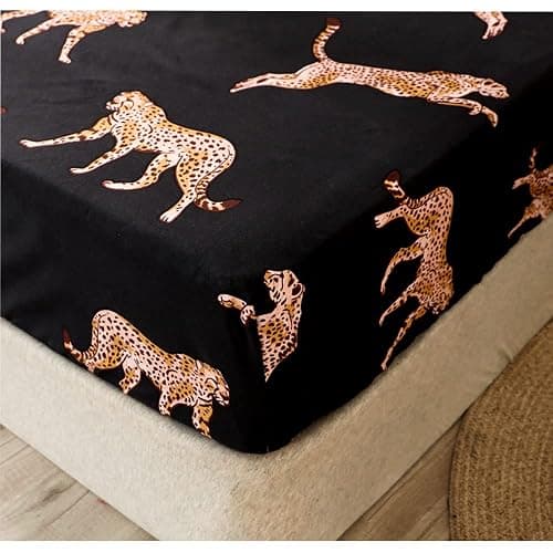 JQWUPUP Animal Leopard Print Double Fitted Sheet, Microfiber Deep Fitted Bed Sheet for Double Bed 135 x 190cm(Double, Black) thumbnail 7