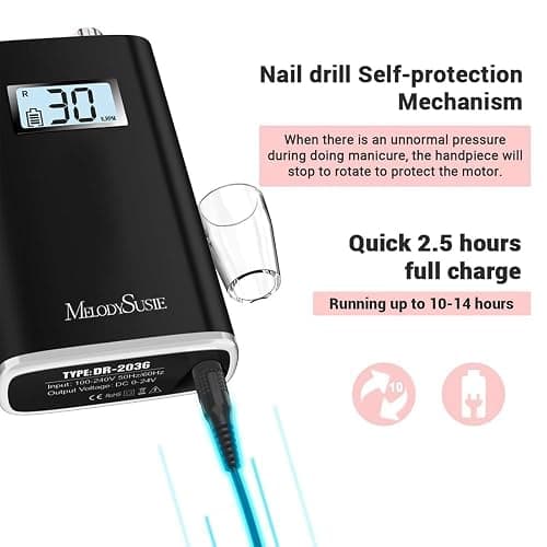 MelodySusie Entry-Level Clip-On Cordless Nail Drill, SC320H 30000RPM Popular Classic E-File with LCD Display for Manicure Shaping & Gel Removal, Perfect for Training, Nail Art Practice & Home Use thumbnail 7