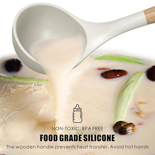 oannao Silicone Cooking Utensils Set - 446°F Heat Resistant Silicone Kitchen Utensils for Cooking,Kitchen Utensil Spatula Set w Wooden Handles, BPA FREE Gadgets for Non-Stick Cookware (Khaki) thumbnail 7