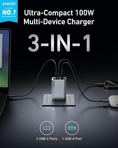 Anker Prime Charger, 100W 3-Port GaN USB C Charger Block, Foldable and Compact for MacBook, iPad, iPhone 17 Series, Galaxy S24/S23, and More thumbnail 2