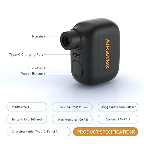AIRBANK Mini Bike Pump POCKET SE, 100 PSI Electric Bicycle Air Pump for Road Bikes, Portable Bicycle Pump, Bicycle Tire Inflator for Schrader and Presta Valve with Rechargeable Battery thumbnail 6
