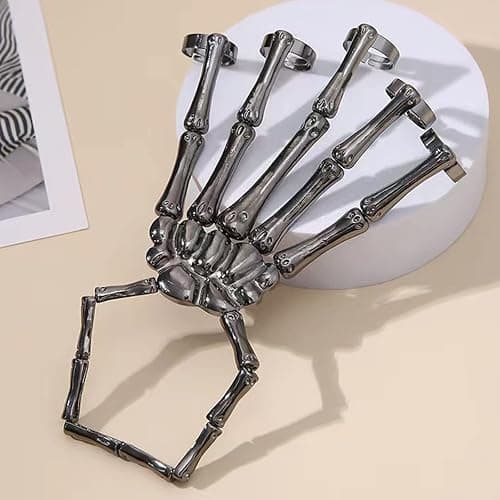 Taichell Skeleton Hand Bracelet Halloween Jewelry Decoration Skull Skeleton Hands with Snake Full Finger Rings for Women Men Punk Goth Bracelets Rings Jewelry Halloween Cosplay thumbnail 3